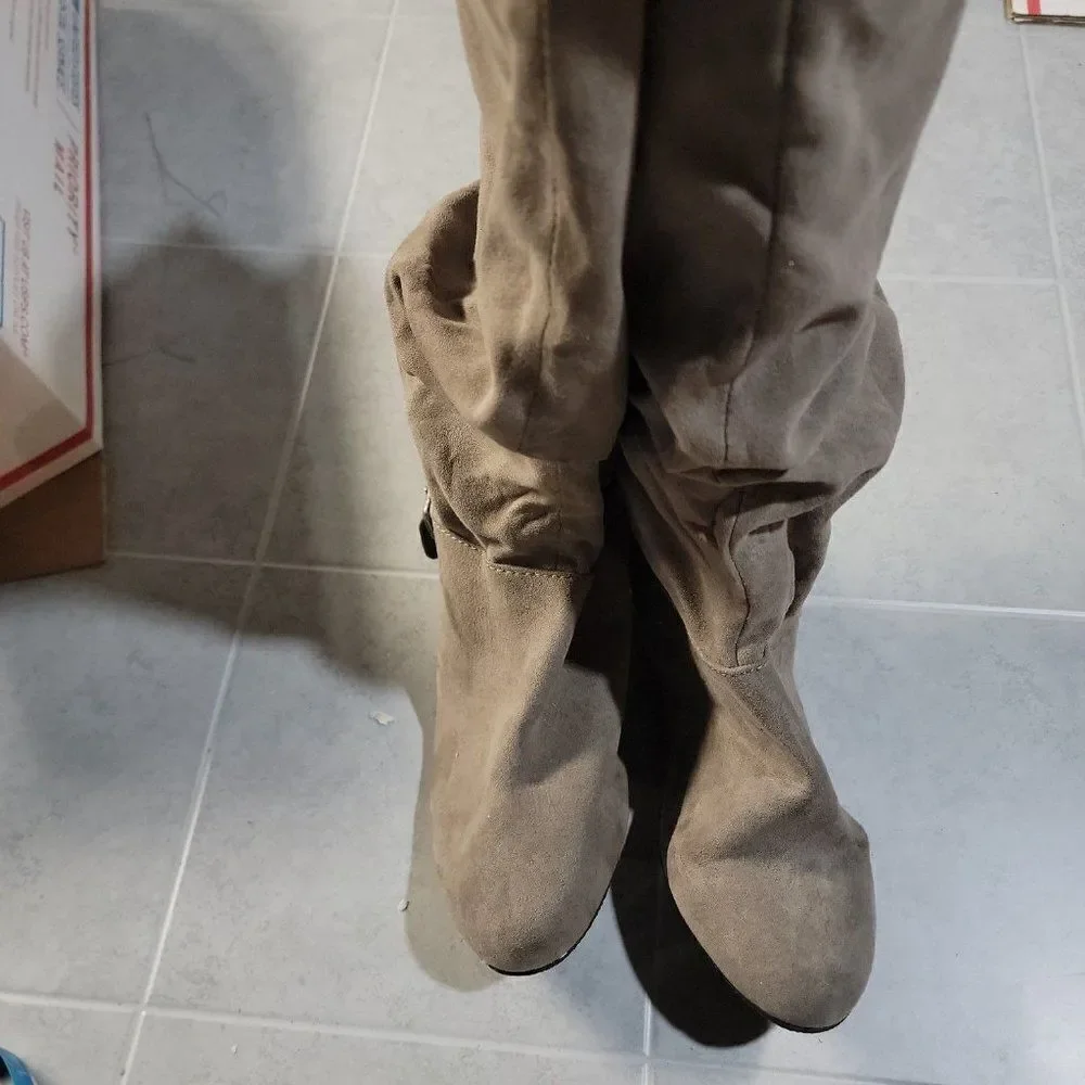 Bongo Womens Armitage 20311 Taupe Leather Mid Calf Pull On Slouch Boots Sz 9 M